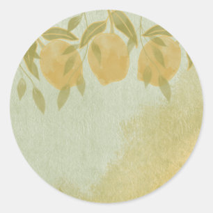 Elegant Botanical Lemon Greenery  Classic Round Sticker