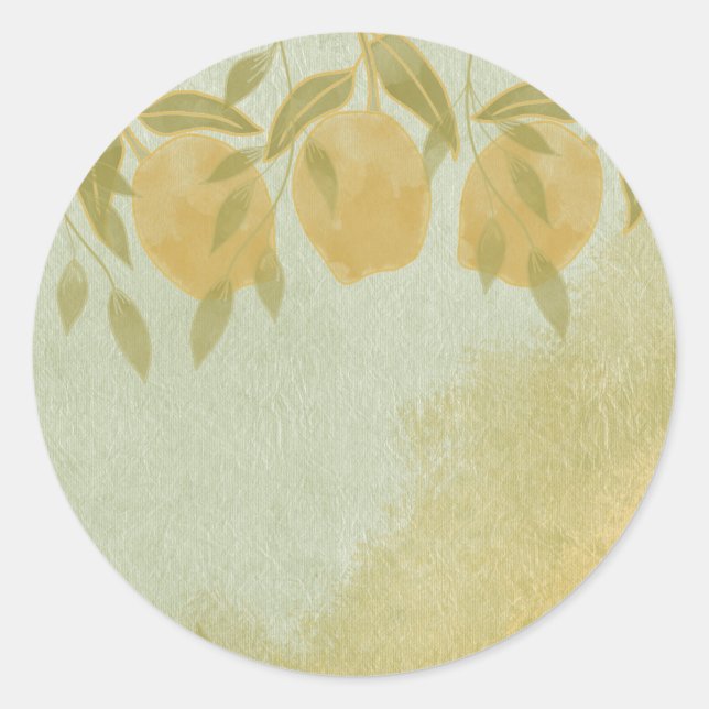 Elegant Botanical Lemon Greenery  Classic Round Sticker (Front)