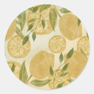 Elegant Botanical Lemon Greenery Classic Round Sticker