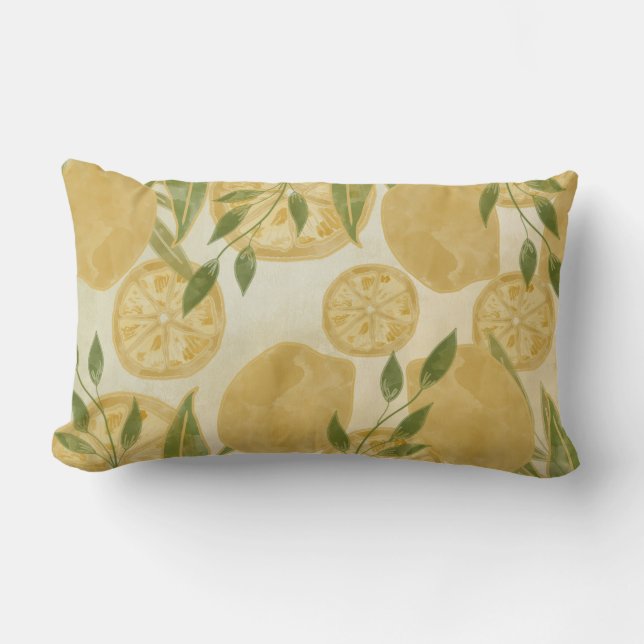 Elegant Botanical Lemon Greenery    Lumbar Cushion (Front)