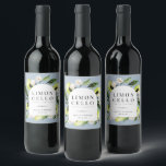 Elegant Botanical Lemons Frame Limoncello Wine Lab Label<br><div class="desc">Elegant watercolor botanical lemons,  leaves and blossoms arch frame,  limoncello beverage label on light dusty blue colour. Template lines for your names and event date.</div>