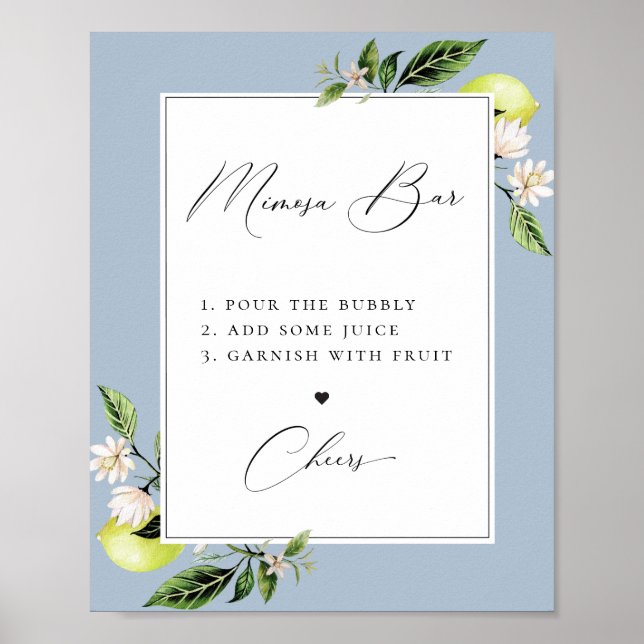 Elegant Botanical Lemons Mimosa Bar Poster (Front)