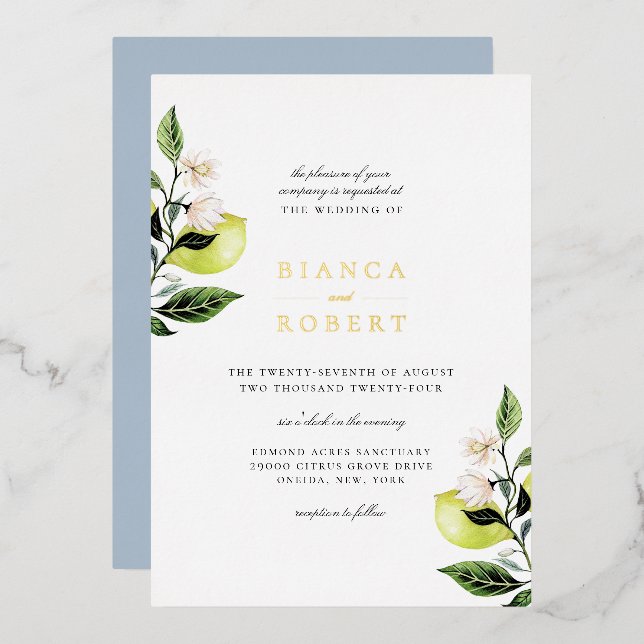 Elegant Botanical Lemons Wedding (Front/Back)