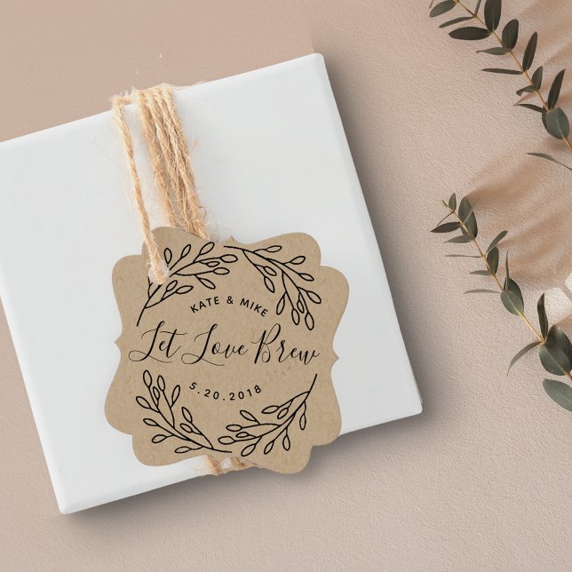 Elegant Botanical Let Love Brew Wedding Favour Tag (Creator Uploaded)