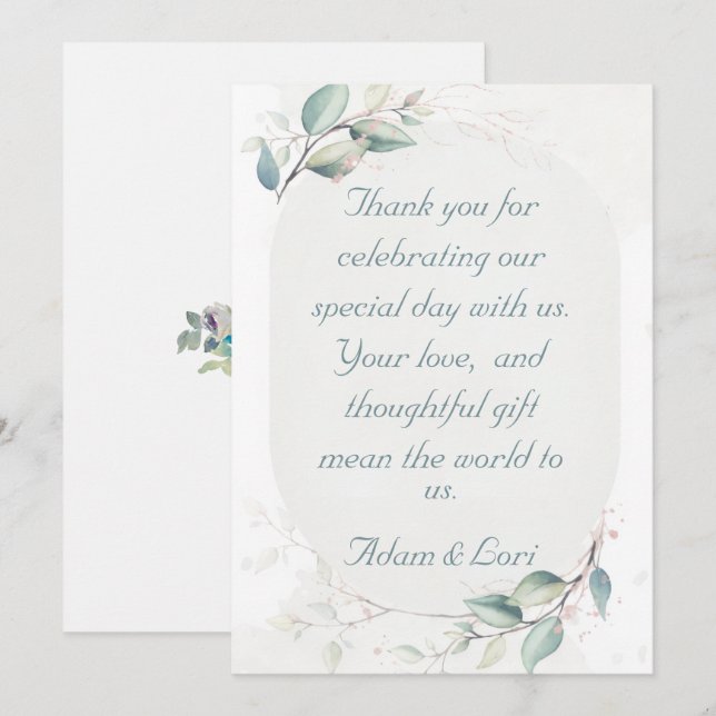 Elegant Botanical Love Wedding Thank You Card (Front/Back)