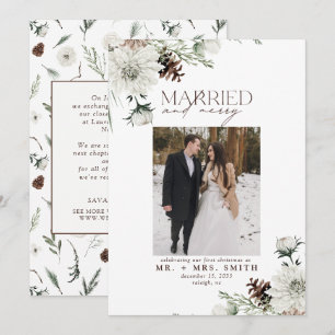 Elegant Botanical Married & Merry Newlywed Holiday Card