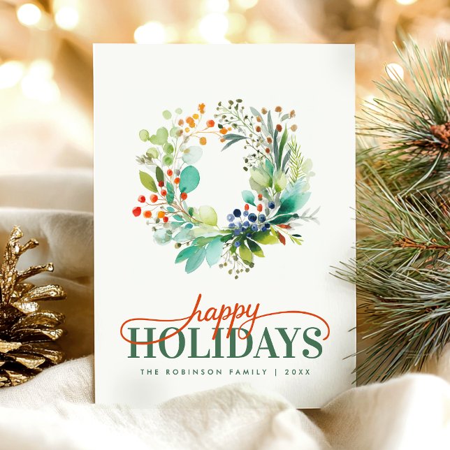 Elegant Botanical Merry Christmas Greenery  Holiday Card (Creator Uploaded)