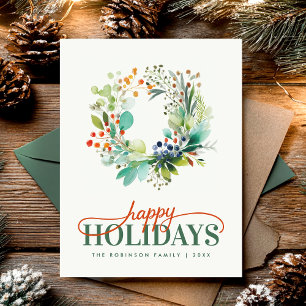 Elegant Botanical Merry Christmas Greenery Holiday Postcard