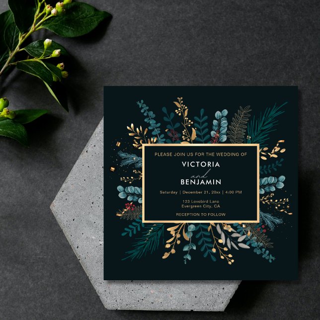 Elegant Botanical Modern Christmas Holiday Wedding Invitation (Elegant Botanical Modern Christmas Holiday Wedding Invitation)