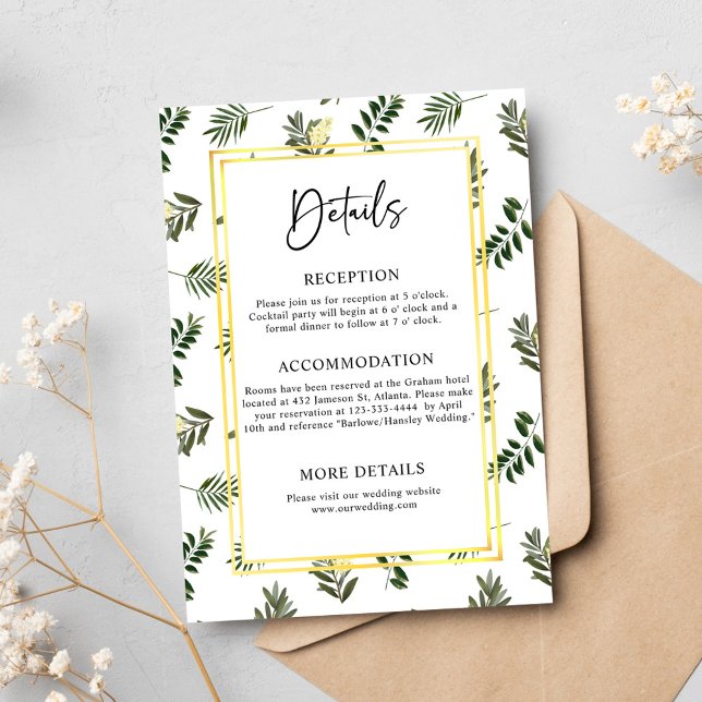 Elegant Botanical Modern Rustic Wedding Details Enclosure Card (Elegant Botanical Modern Rustic Wedding Details Enclosure Card)