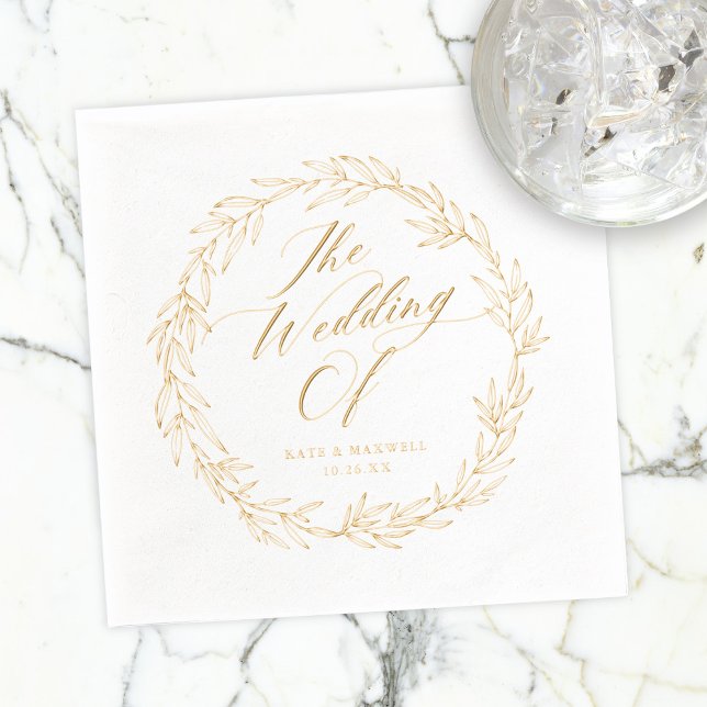 Elegant Botanical Modern Script Names Wedding Date Foil Napkins (Creator Uploaded)