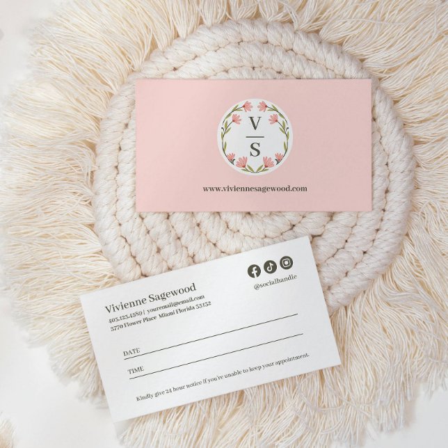 Elegant Botanical Monogram Crest Photo Appointment Card (Creator Uploaded)