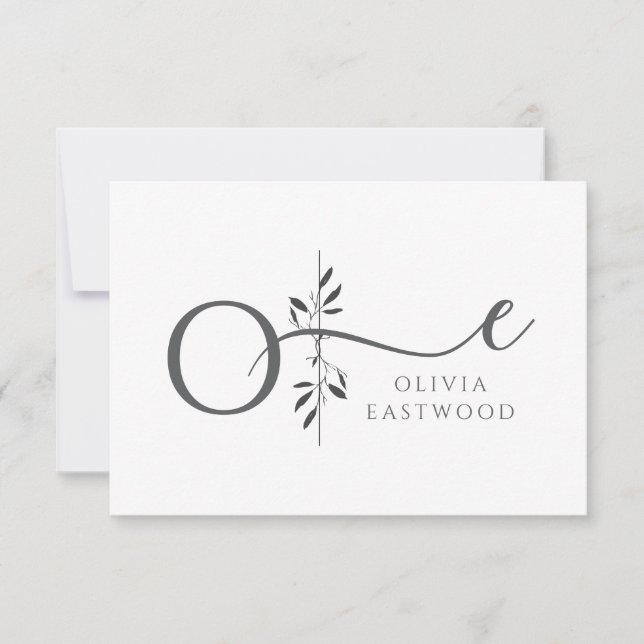 Elegant Botanical Monogram Flat Note Card (Front)