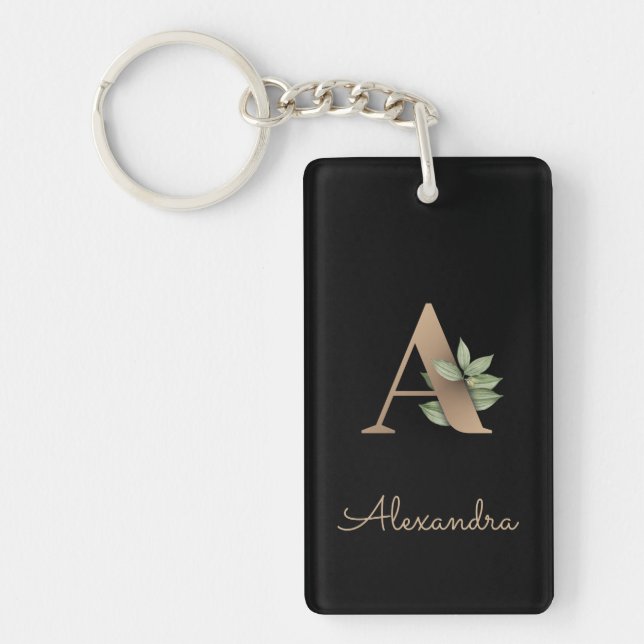 Elegant Botanical Monogram Gold Letter A Key Ring (Front)