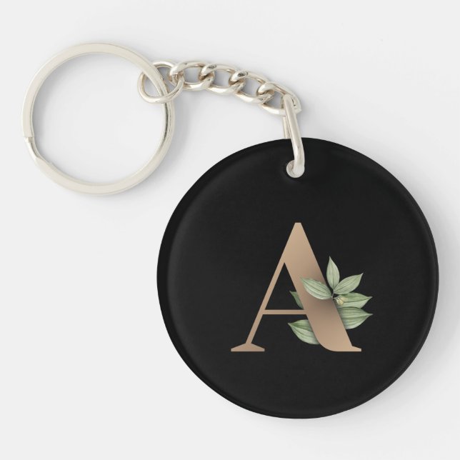 Elegant Botanical Monogram Gold Letter A Key Ring (Front)