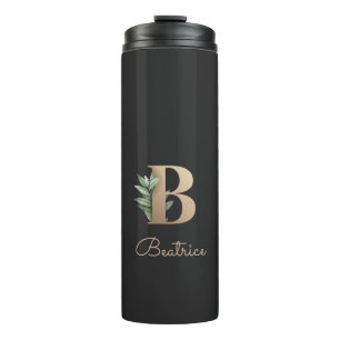 Elegant Botanical Monogram Gold Letter B Thermal Tumbler