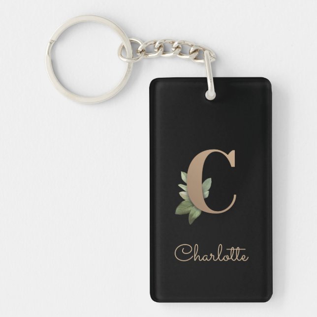Elegant Botanical Monogram Gold Letter C Key Ring (Front)