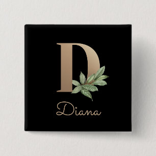 Elegant Botanical Monogram Gold Letter D Button