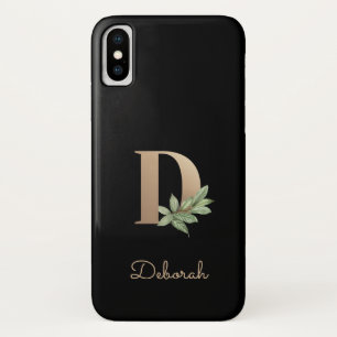 Elegant Botanical Monogram Gold Letter D iPhone X Case