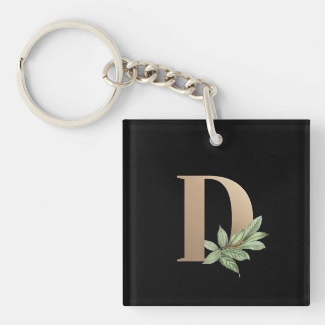 Elegant Botanical Monogram Gold Letter D Key Ring (Front)