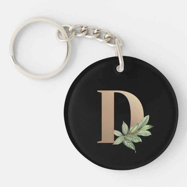 Elegant Botanical Monogram Gold Letter D Key Ring (Front)