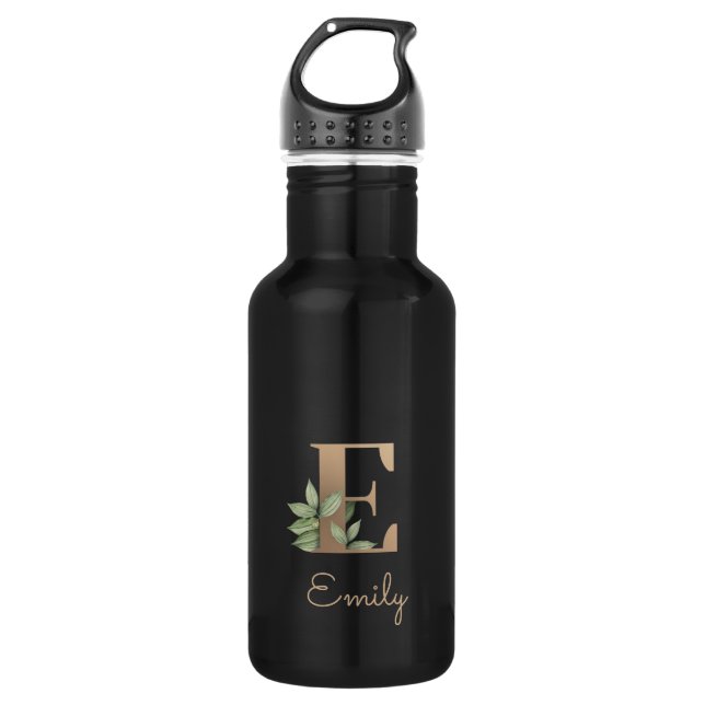 Elegant Botanical Monogram Gold Letter E  532 Ml Water Bottle (Front)