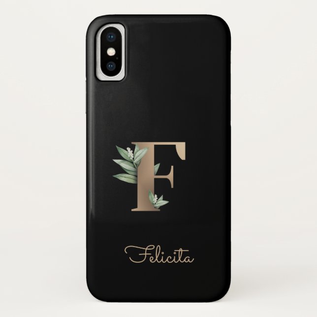 Elegant Botanical Monogram Gold Letter F Case-Mate iPhone Case (Back)