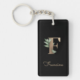 Elegant Botanical Monogram Gold Letter F Key Ring