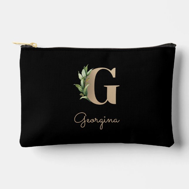 Elegant Botanical Monogram Gold Letter G Accessory Pouch (Front)