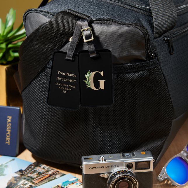 Elegant Botanical Monogram Gold Letter G Luggage Tag (Front & Back)