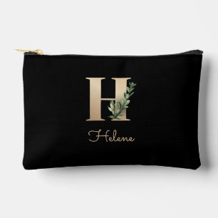 Elegant Botanical Monogram Gold Letter H Accessory Pouch