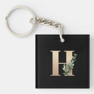 Elegant Botanical Monogram Gold Letter H Key Ring