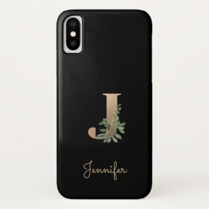 Elegant Botanical Monogram Gold Letter J iPhone X Case