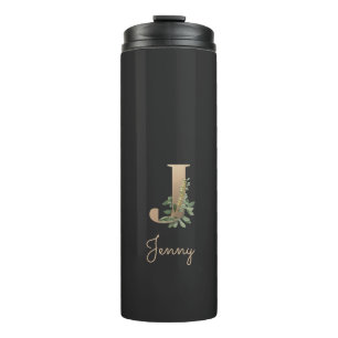 Elegant Botanical Monogram Gold Letter J Thermal Tumbler