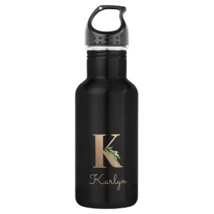 Elegant Botanical Monogram Gold Letter K 532 Ml Water Bottle