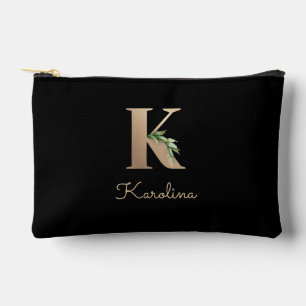 Elegant Botanical Monogram Gold Letter K Accessory Pouch