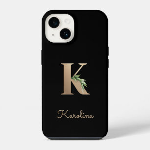 Elegant Botanical Monogram Gold Letter K iPhone 14 Case