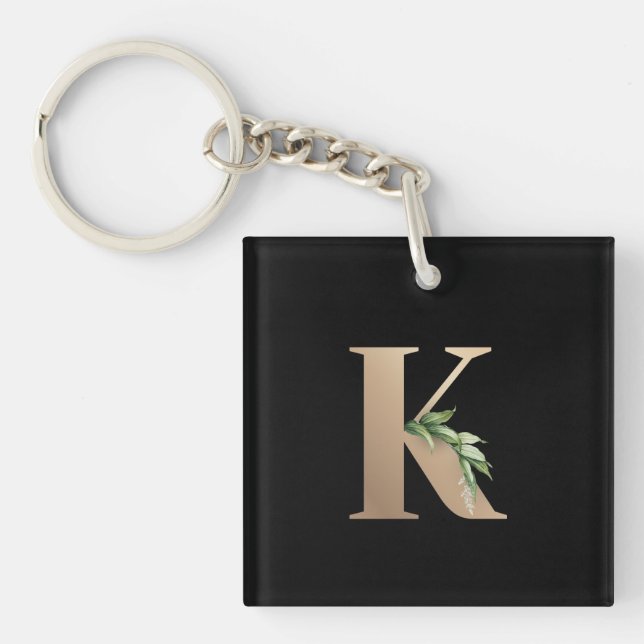 Elegant Botanical Monogram Gold Letter K Key Ring (Front)