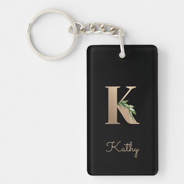 Elegant Botanical Monogram Gold Letter K Key Ring (Front)