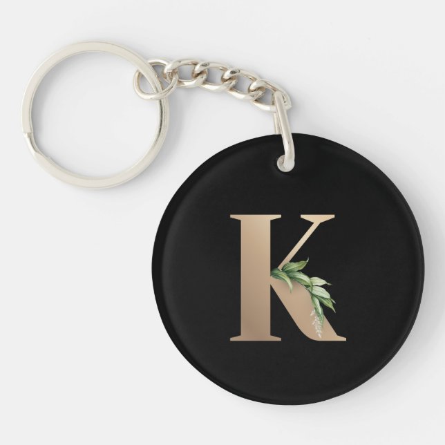 Elegant Botanical Monogram Gold Letter K Key Ring (Front)
