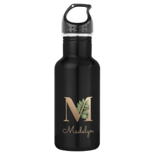 Elegant Botanical Monogram Gold Letter M 532 Ml Water Bottle