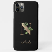 Elegant Botanical Monogram Gold Letter N