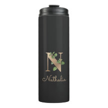 Elegant Botanical Monogram Gold Letter N 