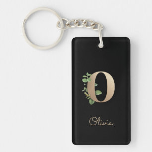 Elegant Botanical Monogram Gold Letter O Key Ring