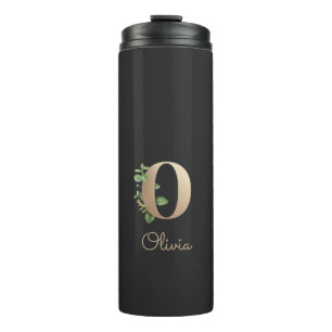 Elegant Botanical Monogram Gold Letter O Thermal Tumbler