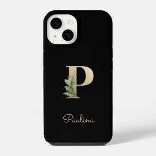 Elegant Botanical Monogram Gold Letter P iPhone 14 Case