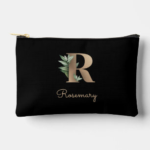 Elegant Botanical Monogram Gold Letter R Accessory Pouch