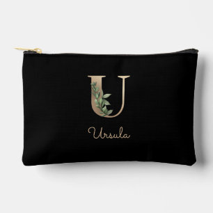 Elegant Botanical Monogram Gold Letter U Accessory Pouch