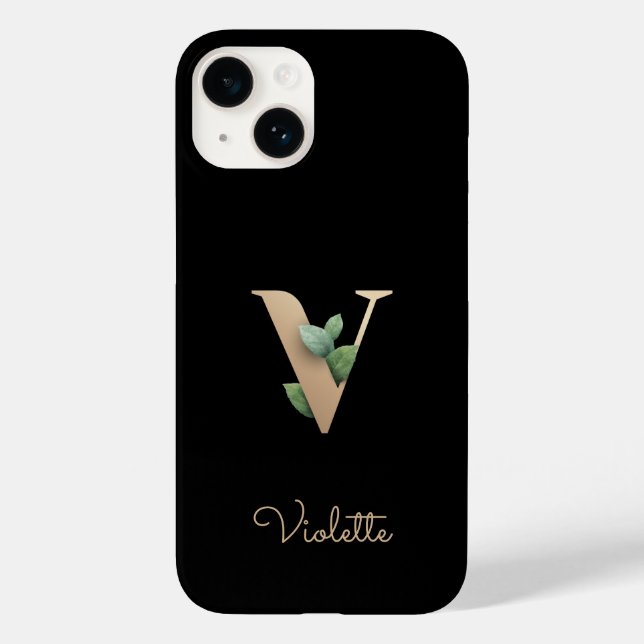 Elegant Botanical Monogram Gold Letter V Case-Mate iPhone Case (Back)