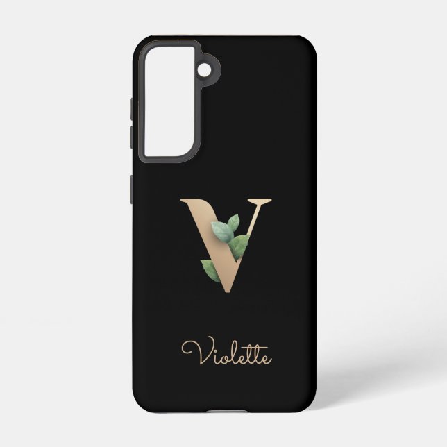 Elegant Botanical Monogram Gold Letter V Samsung Galaxy S21 Case (Back)
